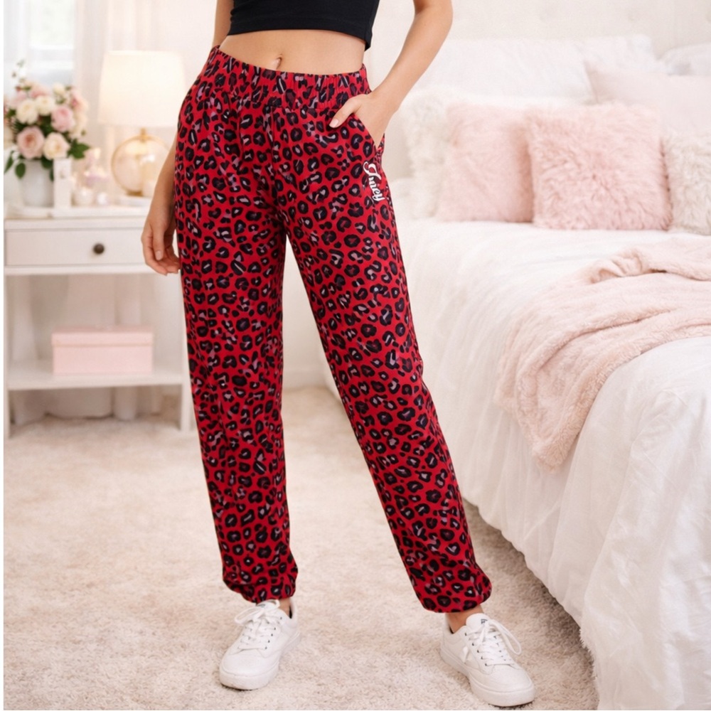 Juicy Couture Black Label Red Leopard Print Lounge Sweatpants Y2K Vibes Large